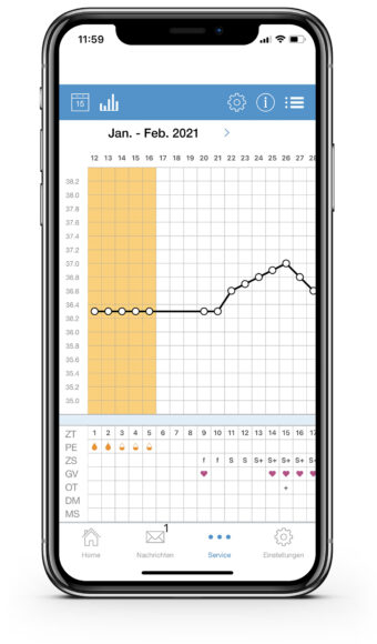 Handy mit Ansicht einer Temperaturgrafik.